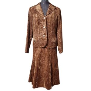 SZ14 NWT Velvet Textured Corderoy Brown Pleated Midi Skirt Set 100% Cotton